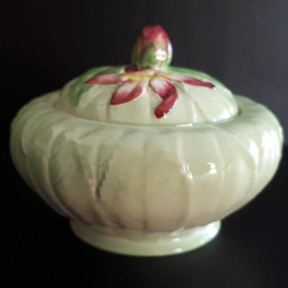 Carlton Ware collectibles Green with Apple Blossom Jam pot Australian design